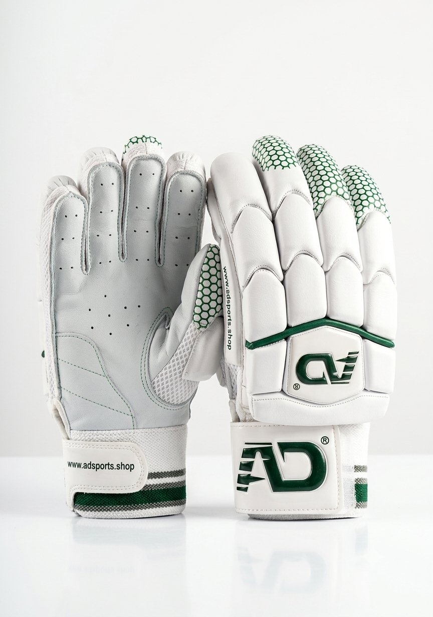 White Green Hexagonal Pattern Batting Gloves
