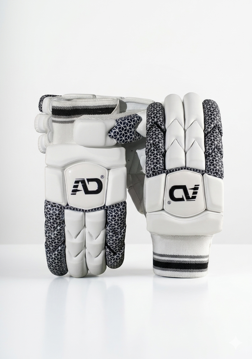 White Black Hexagonal Pattern Batting Gloves